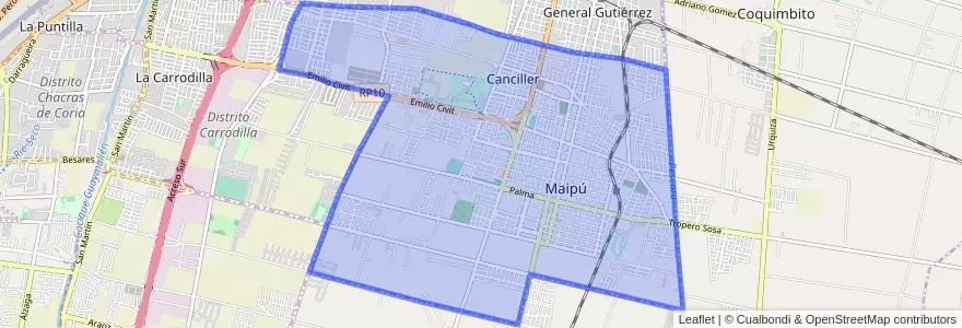 Mapa de ubicacion de Distrito Ciudad de Maipú.