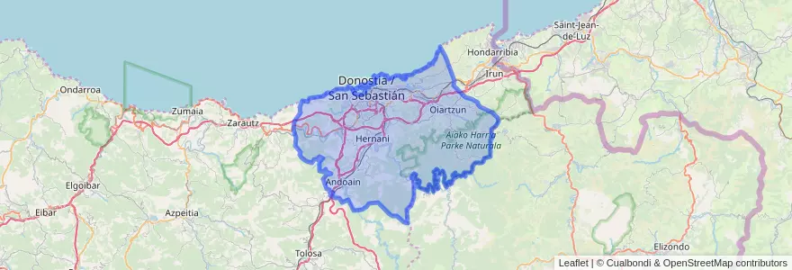 Mapa de ubicacion de Donostialdea.