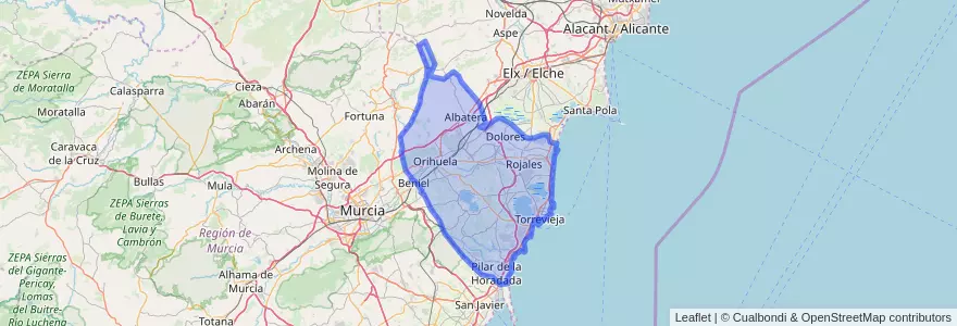 Mapa de ubicacion de el Baix Segura / La Vega Baja del Segura.