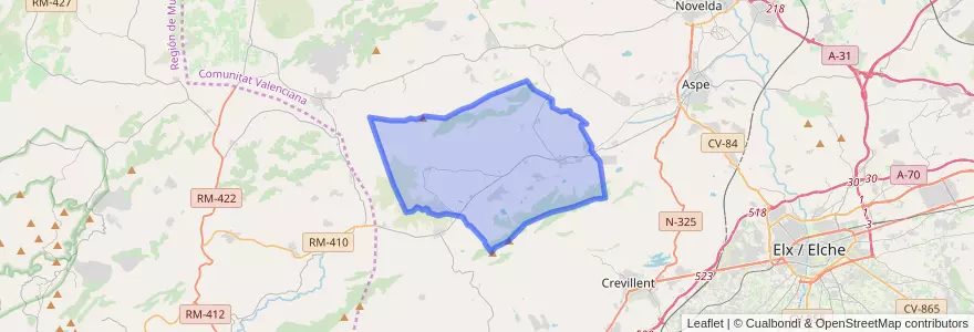 Mapa de ubicacion de el Fondó de les Neus / Hondón de las Nieves.