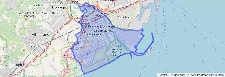 Mapa de ubicacion de el Prat de Llobregat.