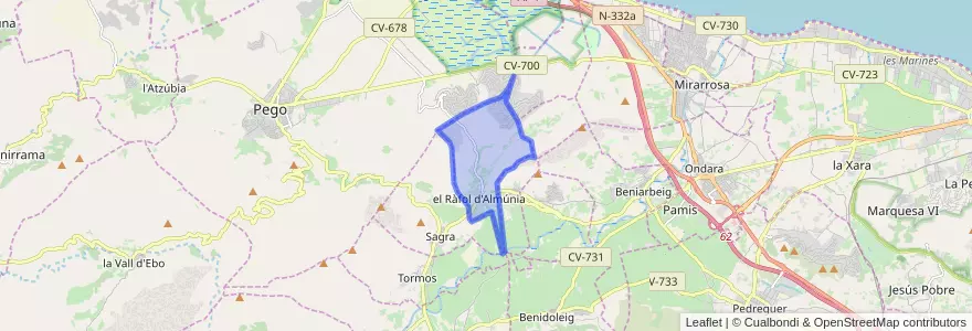 Mapa de ubicacion de el Ràfol d'Almúnia.
