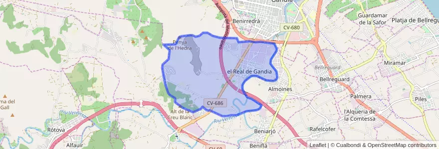 Mapa de ubicacion de el Real de Gandia.