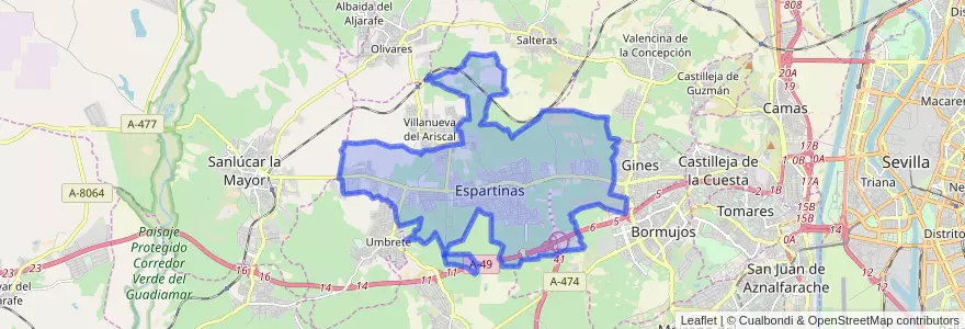 Mapa de ubicacion de Espartinas.
