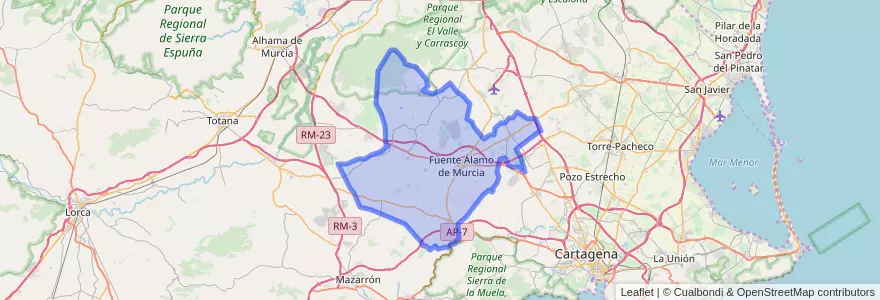 Mapa de ubicacion de Fuente Álamo de Murcia.