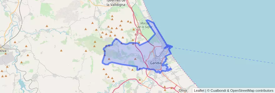 Mapa de ubicacion de Gandia.