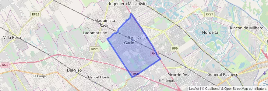 Mapa de ubicacion de Garín.