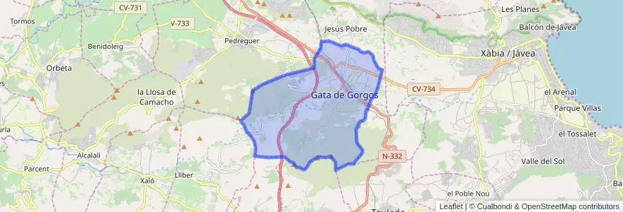 Mapa de ubicacion de Gata de Gorgos.
