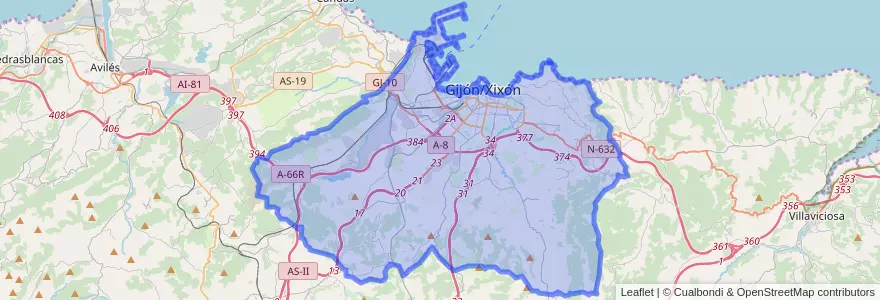 Mapa de ubicacion de Gijón/Xixón.