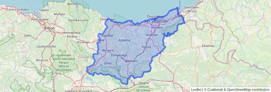 Mapa de ubicacion de Guipuscoa.