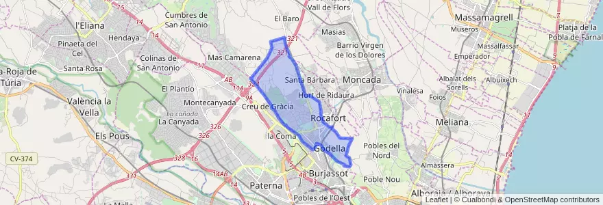 Mapa de ubicacion de Godella.