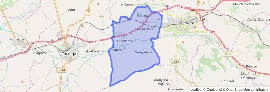 Mapa de ubicacion de Granyanella.