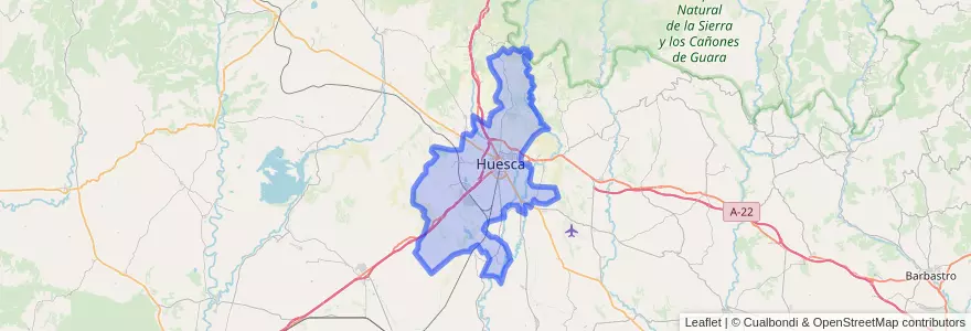 Mapa de ubicacion de Huesca.