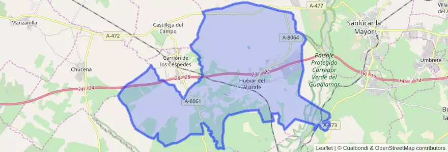 Mapa de ubicacion de Huévar del Aljarafe.