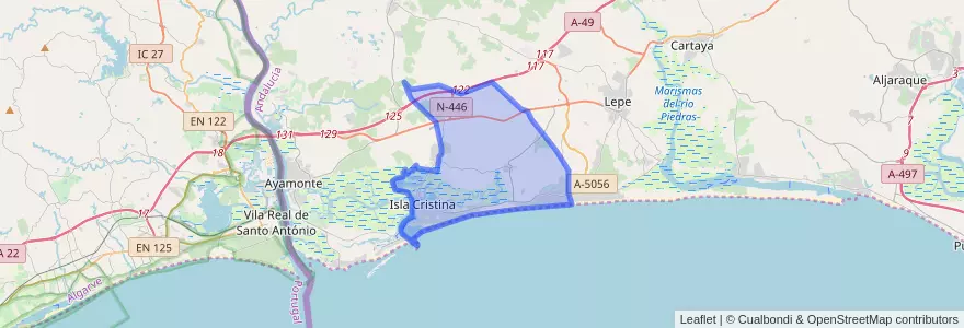 Mapa de ubicacion de Isla Cristina.