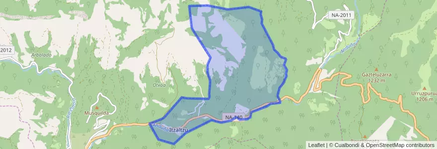 Mapa de ubicacion de Izalzu/Itzaltzu.