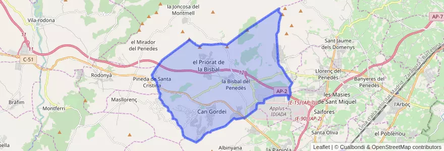Mapa de ubicacion de la Bisbal del Penedès.