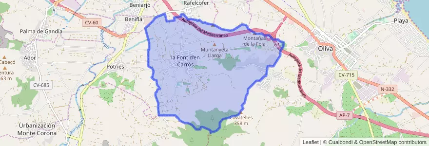 Mapa de ubicacion de la Font d'en Carròs.