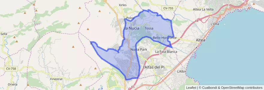 Mapa de ubicacion de la Nucia.