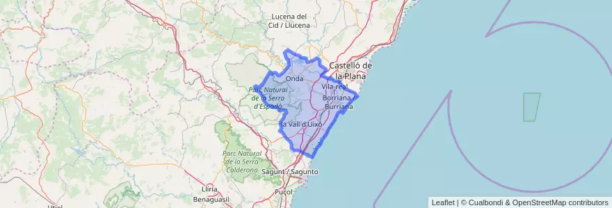Mapa de ubicacion de la Plana Baixa.