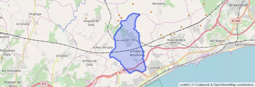 Mapa de ubicacion de la Pobla de Montornès.