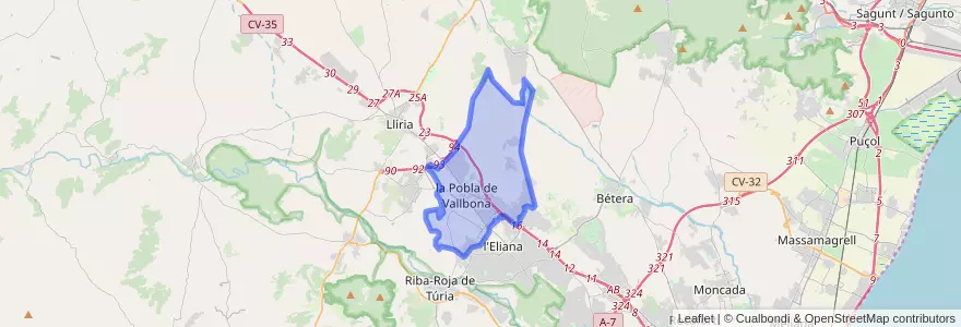Mapa de ubicacion de la Pobla de Vallbona.