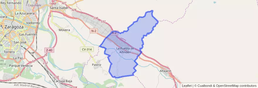 Mapa de ubicacion de La Puebla de Alfindén.