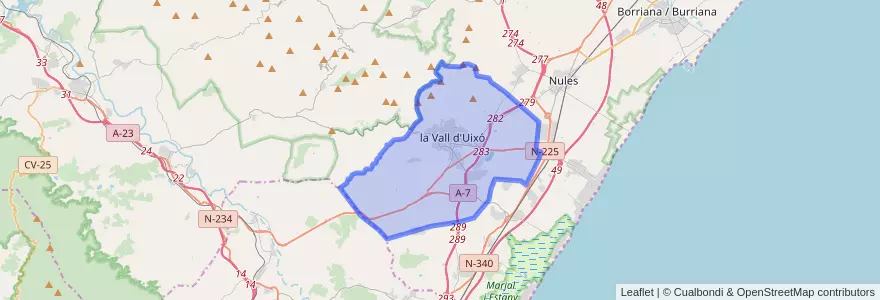 Mapa de ubicacion de la Vall d'Uixó.