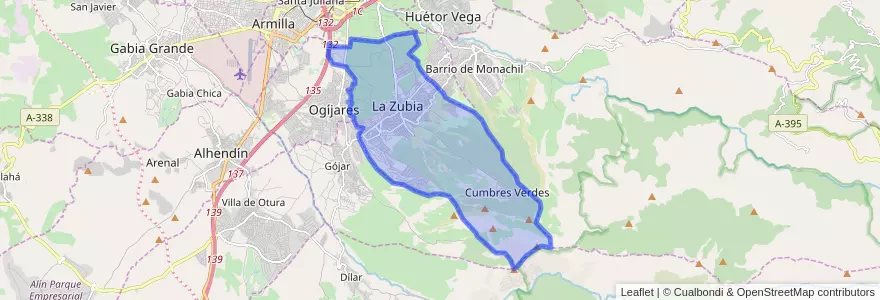 Mapa de ubicacion de La Zubia.