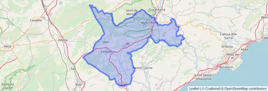Mapa de ubicacion de l'Alcoià.