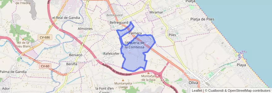 Mapa de ubicacion de l'Alqueria de la Comtessa.