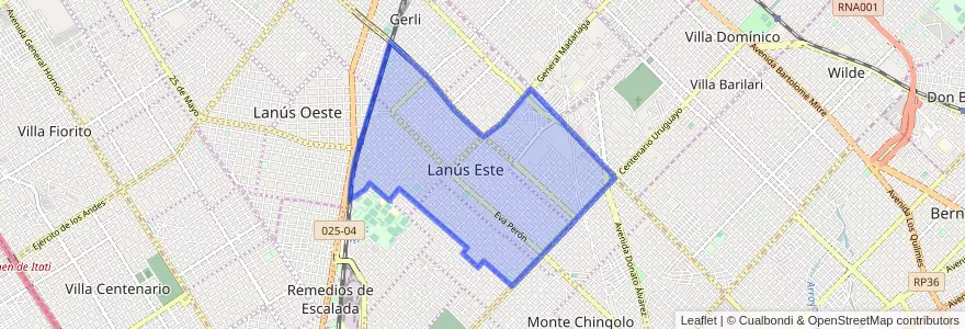 Mapa de ubicacion de Lanús Este.