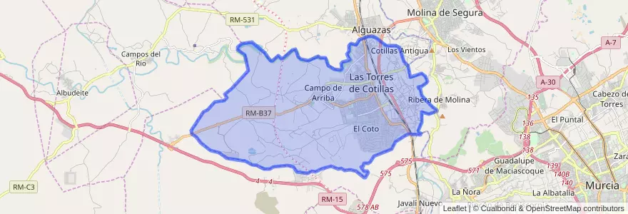 Mapa de ubicacion de Las Torres de Cotillas.