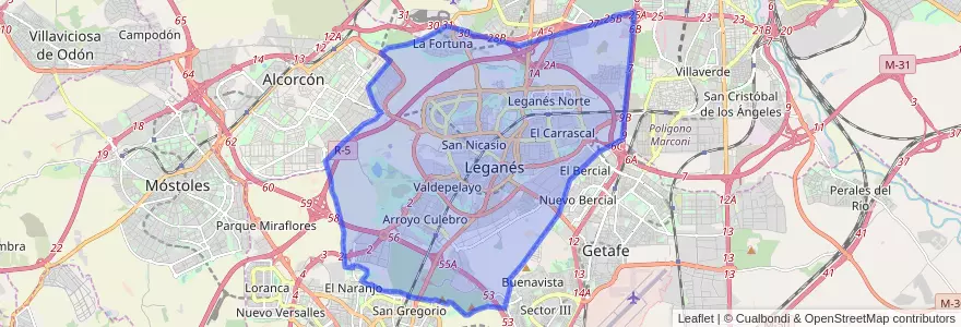 Mapa de ubicacion de Leganés.