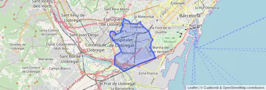 Mapa de ubicacion de l'Hospitalet de Llobregat.