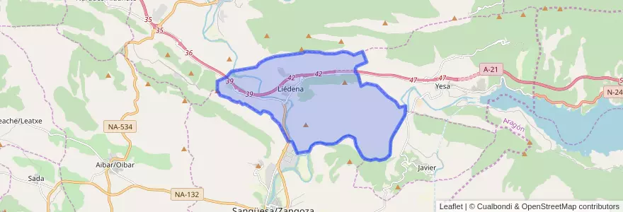 Mapa de ubicacion de Liédena.