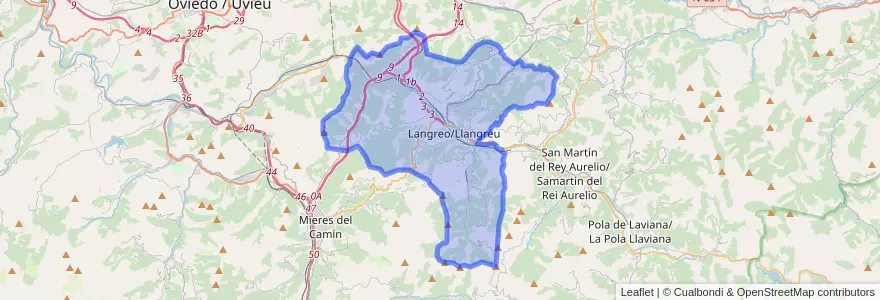 Mapa de ubicacion de Llangréu/Langreo.