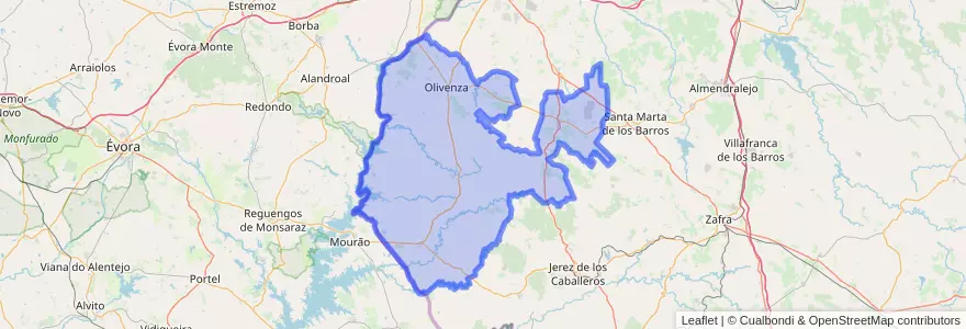 Mapa de ubicacion de Llanos de Olivenza.