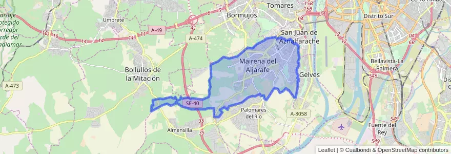 Mapa de ubicacion de Mairena del Aljarafe.