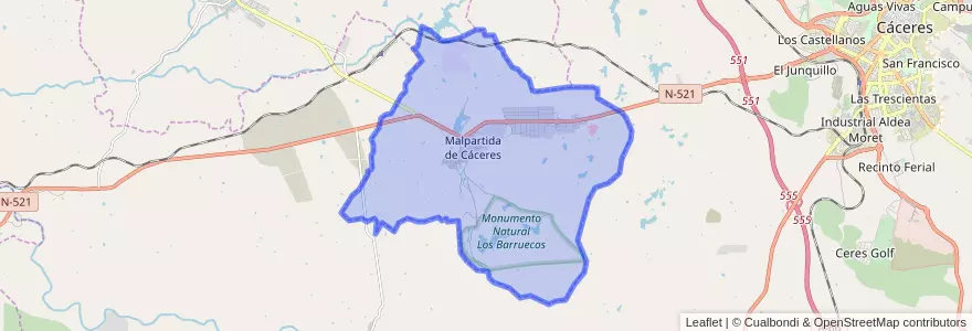 Mapa de ubicacion de Malpartida de Cáceres.