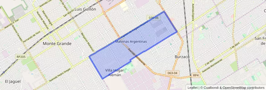 Mapa de ubicacion de Malvinas Argentinas.