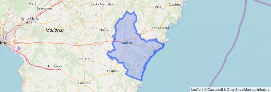 Mapa de ubicacion de Manacor.