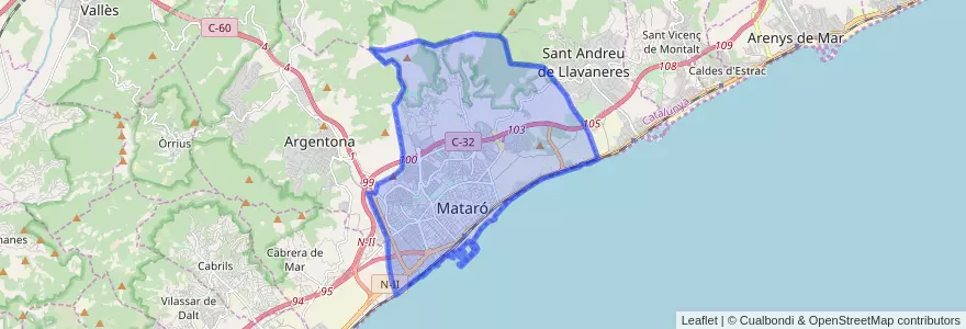 Mapa de ubicacion de Mataró.