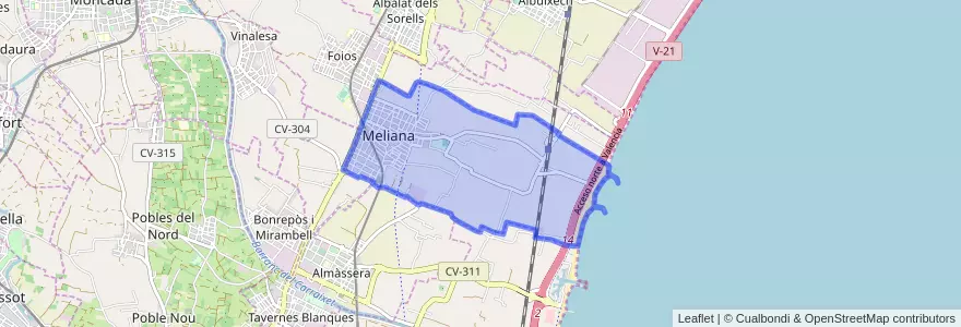Mapa de ubicacion de Meliana.