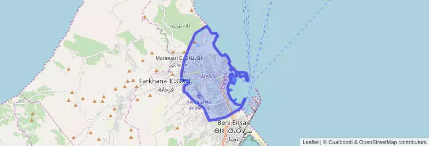 Mapa de ubicacion de Melilla.