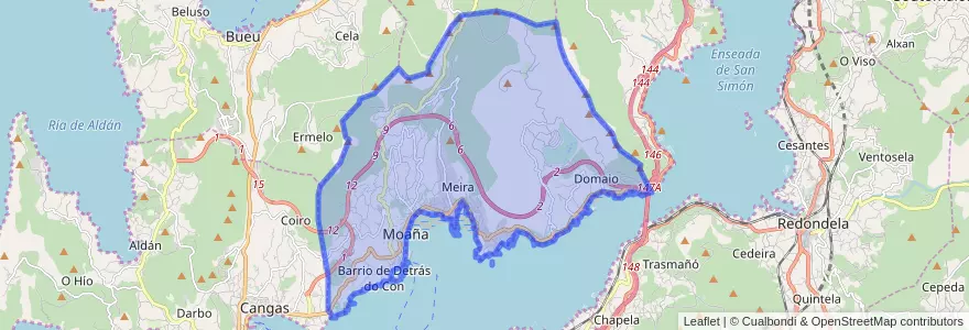Mapa de ubicacion de Moaña.