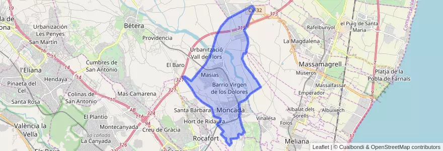 Mapa de ubicacion de Moncada.