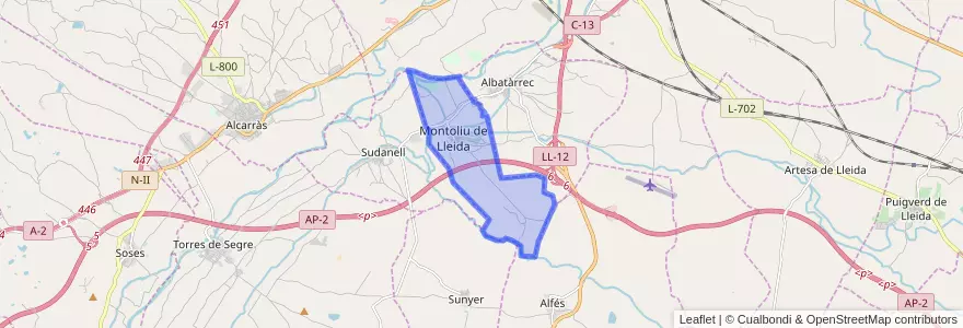 Mapa de ubicacion de Montoliu de Lleida.