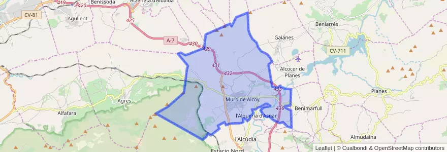 Mapa de ubicacion de Muro de Alcoy.