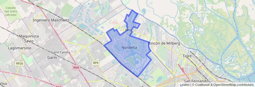Mapa de ubicacion de Nordelta.